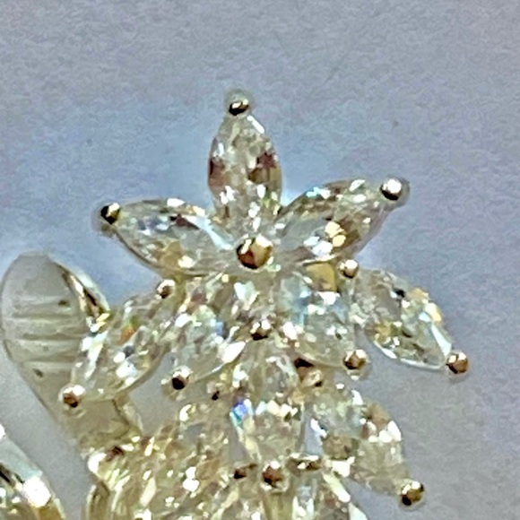 Sterling silver cz diamond cluster clip-on earrings - Picture 5 of 9